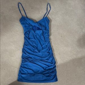 Blue Ruched Dress with cut out